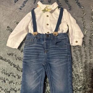 Kids Blue Denim Suspender Pants Easter Bow Tie
